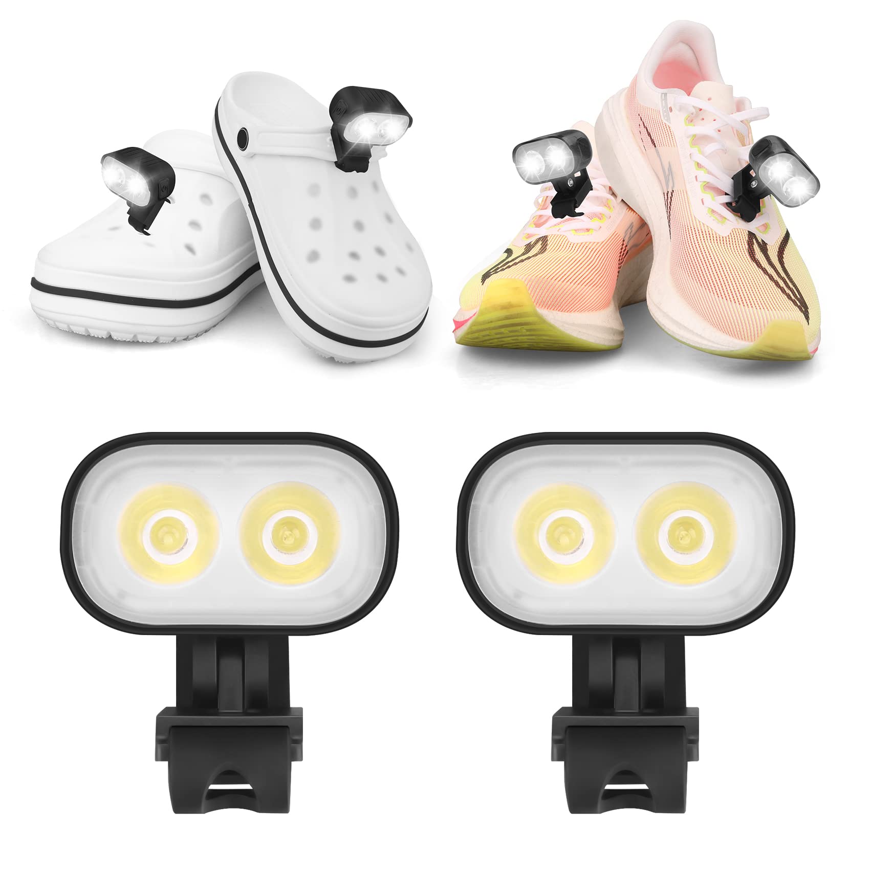 EsimenSuperbright Dual Rechargeable Headlights for Crocs/Sneakers, 4 Lighting Modes,Adjustable Shoe Light for Crocs,Waterproof Shoe Flashlights Croc Accessories for Camping,Dog Walking, Running