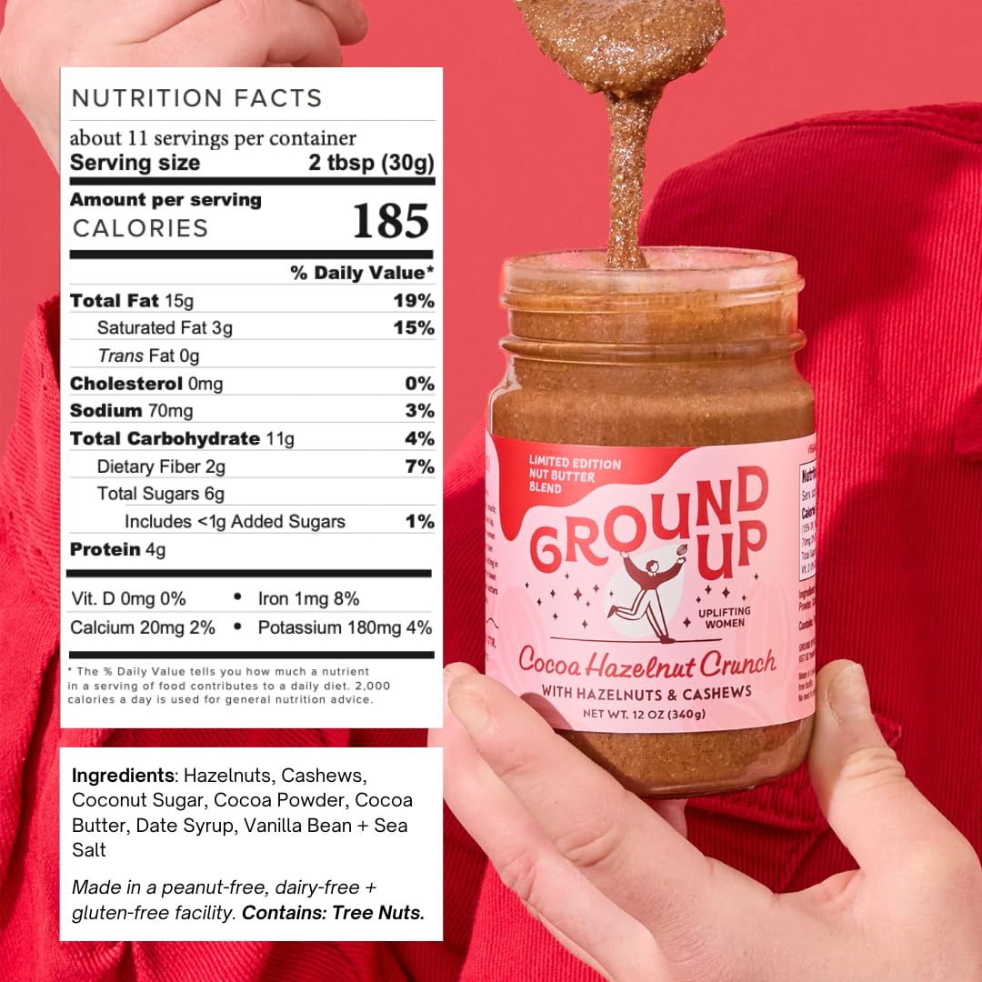 Ground Up Coconut & Cashew Nut Butter - Salted Eggnog & Cocoa Hazelnut Crunch Holiday Variety Pack - Peanut-Free, Dairy-Free, Gluten-Free - 2 Jars 12oz
