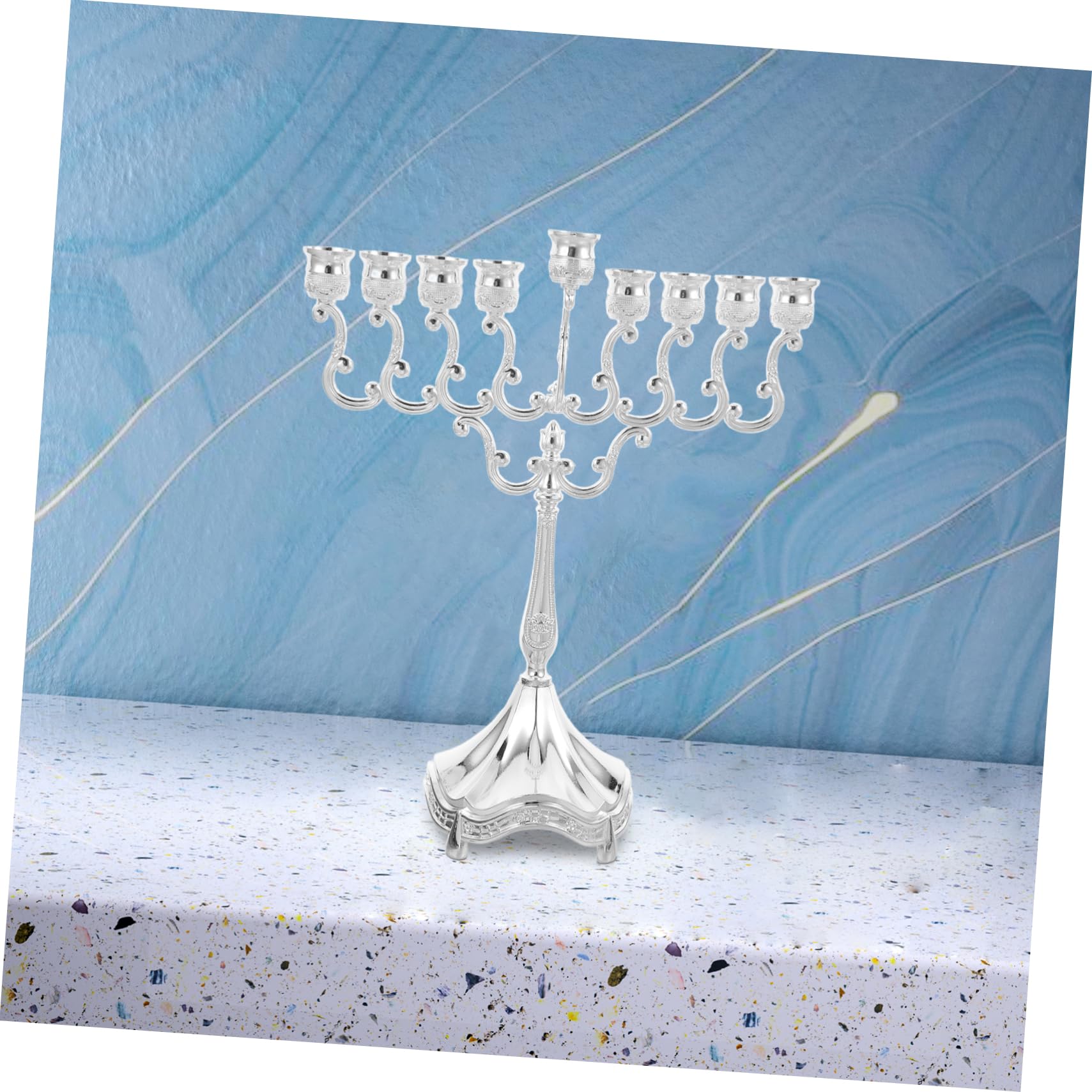IMIKEYA Candelabro de Metal 9 Brazos para Menorá de Hanukkah, Decoración Elegante y Romántica para Mesa de Comedor y Espacio de Fiesta