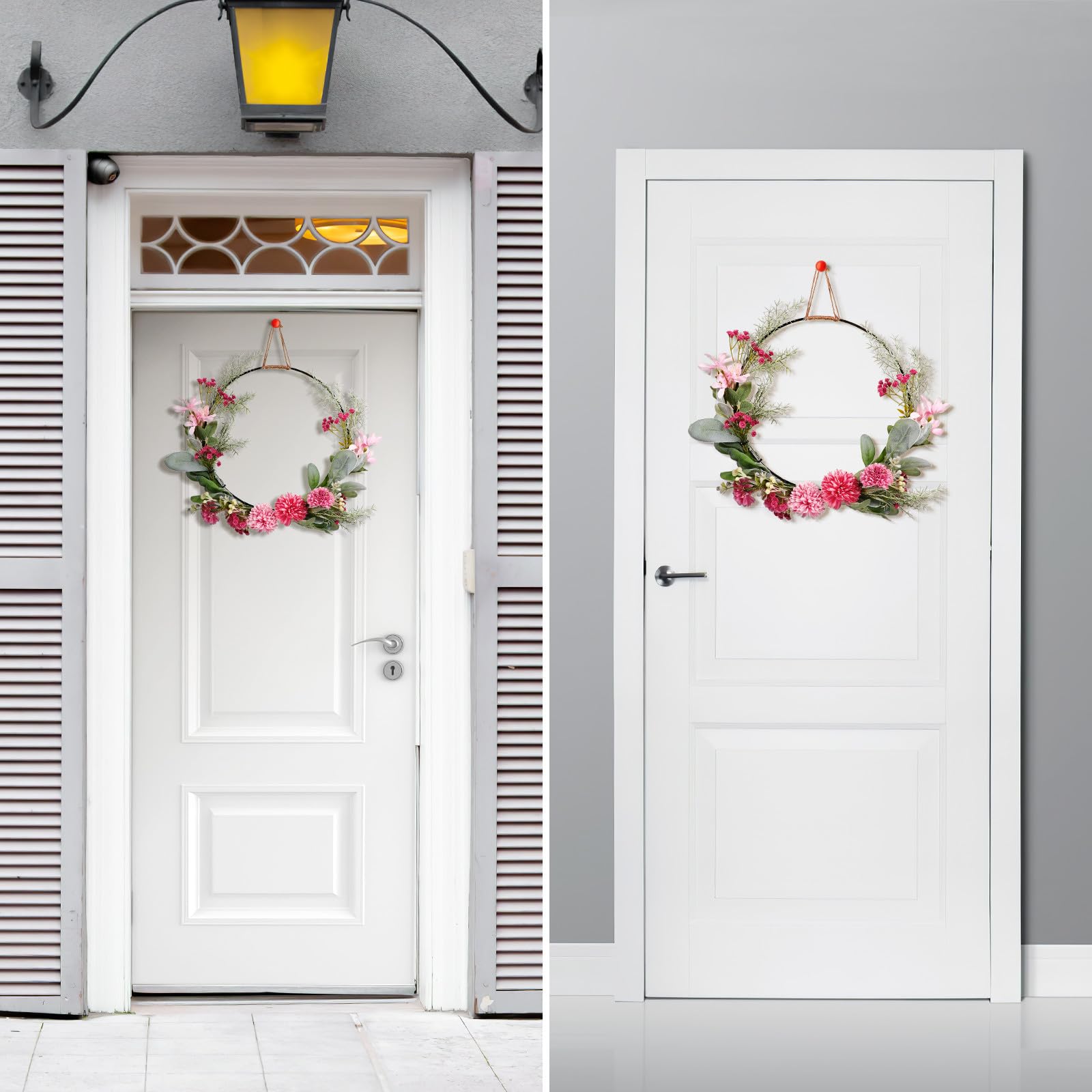 ABOOFAN Metall Türkranz Osterkranz Frühlingskranz Künstliche Blumen Metallring Eukalyptus Kranz Girlande Nelken Blumenkranz Floral Wandkranz Ostern Frühling Haustür Deko