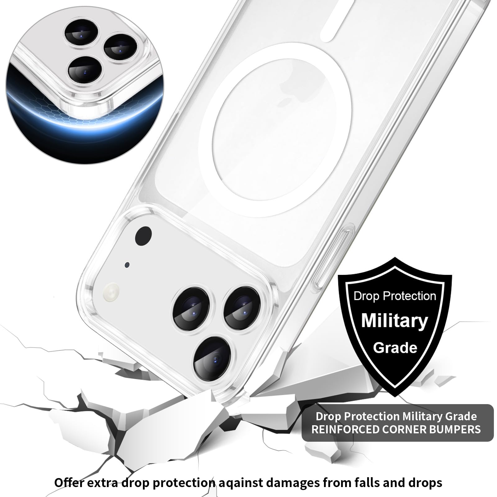 Magnetyczne etui z paskiem na telefon komórkowy iPhone 17 Pro, [kompatybilne z Magsafe], etui ochronne na telefon komórkowy, do zawieszenia, przezroczyste, odporne na uderzenia i zarysowania