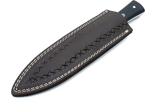 Miniatura 7 de Nooraki DK-340 Cuchillo de hoja fija de acero de Damasco hecho a mano con funda de cuero, cuchillo multiusos de espiga completa con micarta negra y