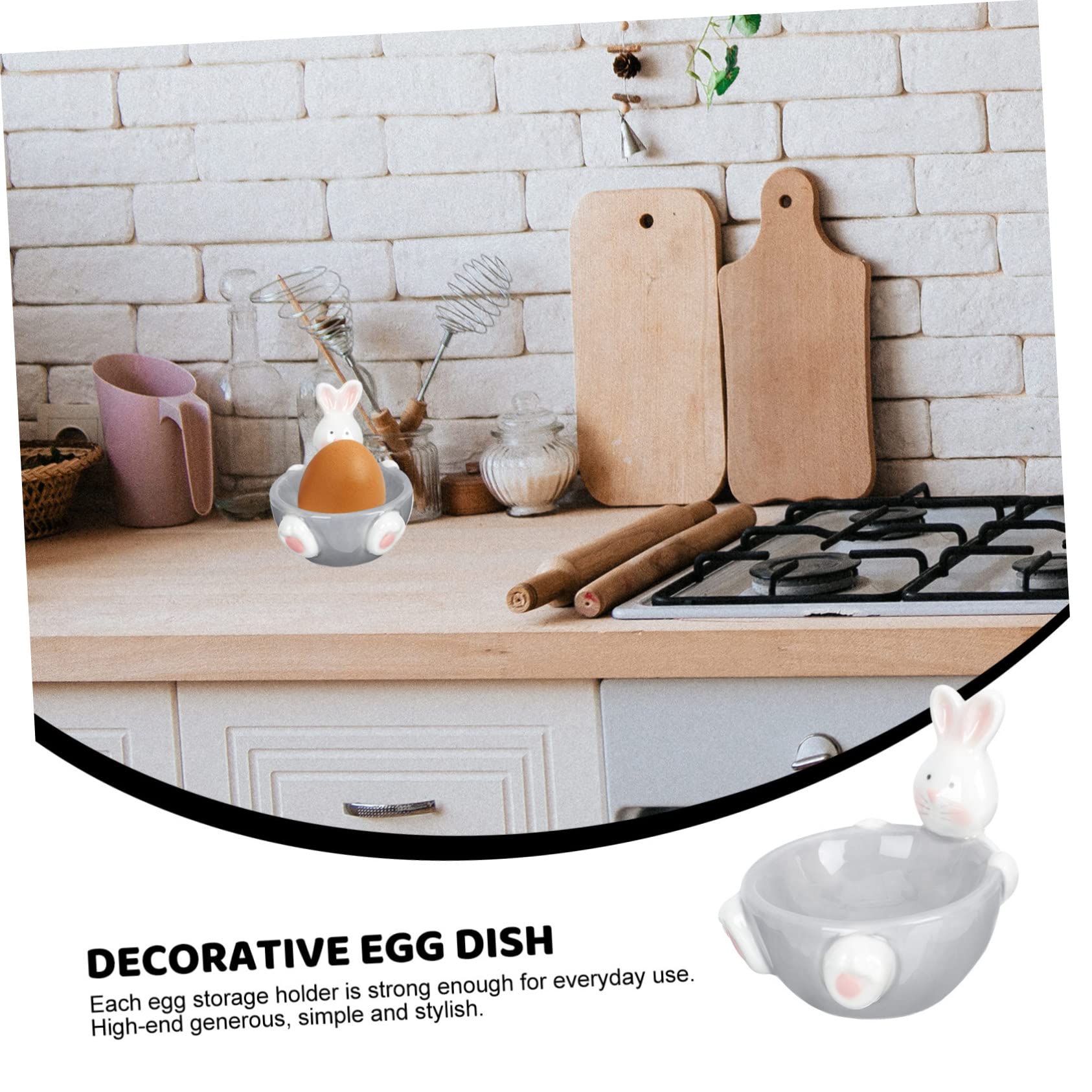Unomor Creative Cute Rabbit Ceramic Egg Cup Delicate Egg Tray for Boiled Eggs Elegant Porcelain Egg Holder for Home Decor Single Serving Dish for Kitchen and Dining