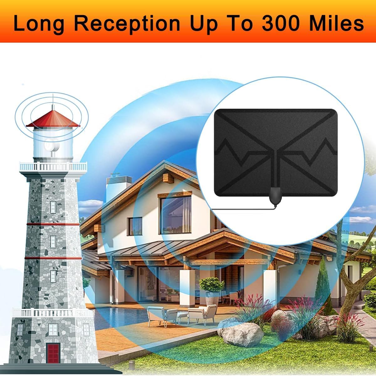 Antenna TV a lungo raggio, supporta la ricezione del segnale Smart TV 4K 1080p con amplificatore di segnale cavo coassiale HDTV da 4,9 m