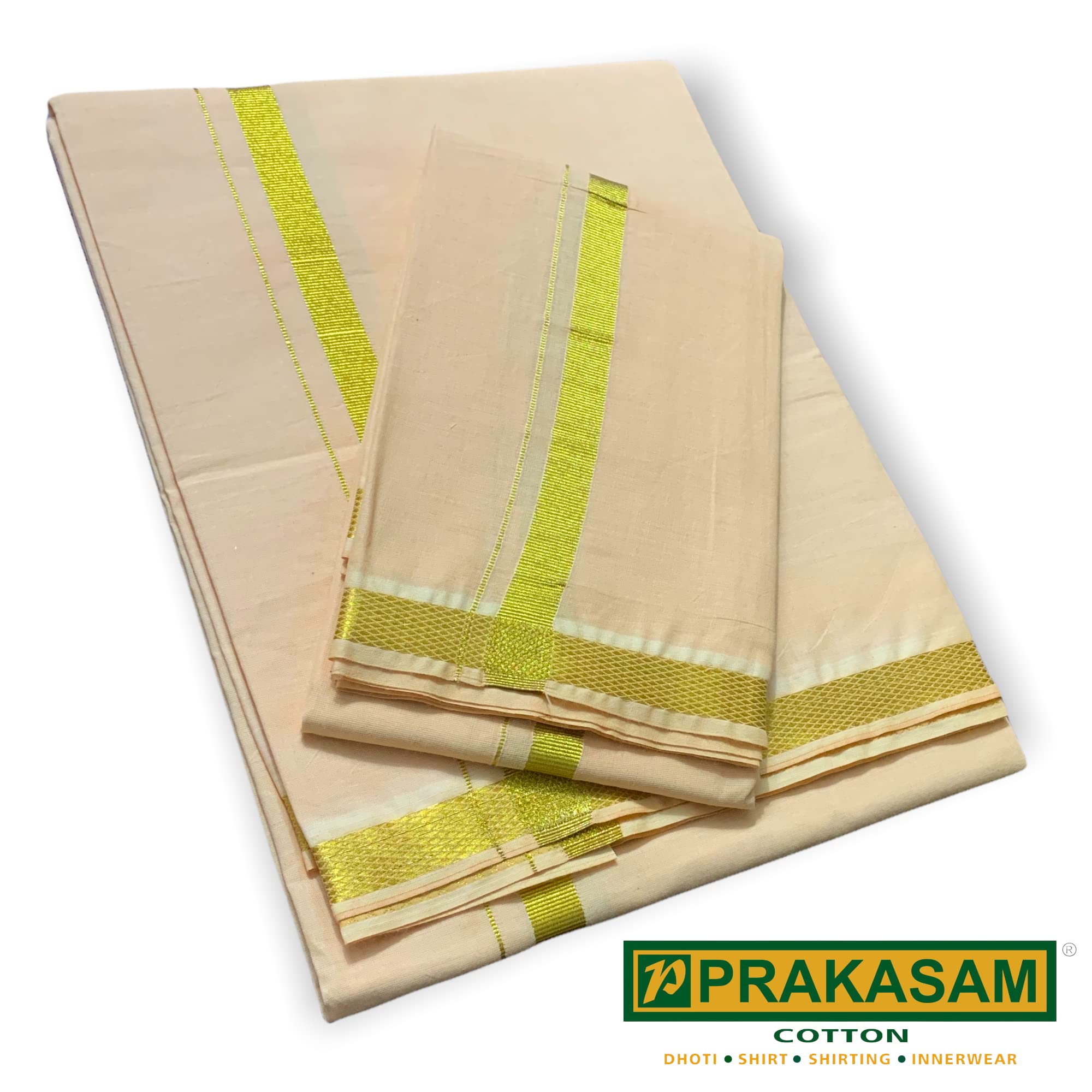 Prakasam Cotton Mens Light Kaavi Colour Jari Cotton Dhoti And Angavastram Set (1.30X2.00 Meter Dhoti, 36X1.80 Towel)-(Light Kavi-009)