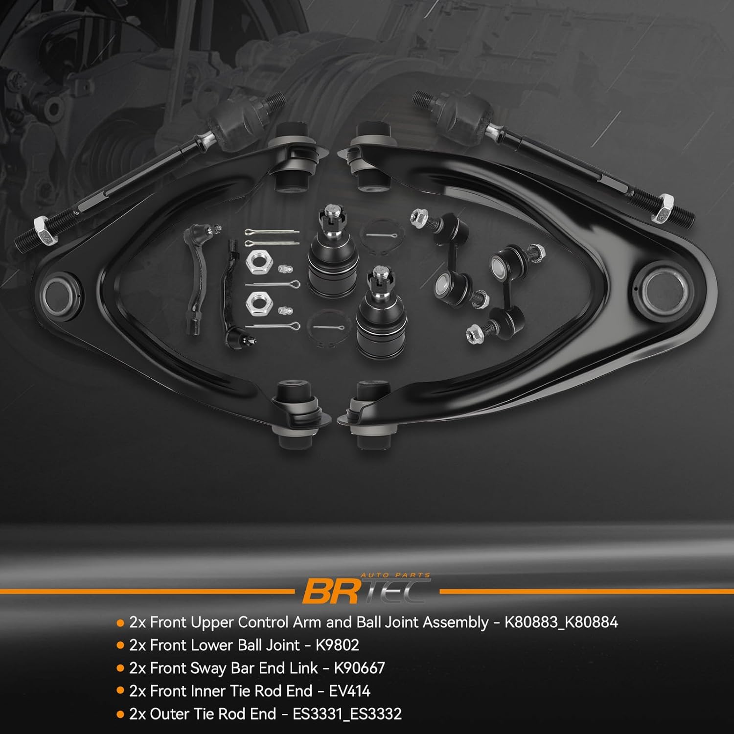 10pc Front Upper Control Arms Kit fits for Honda CR-V 1997 1998 1999 2000 2001 w/Lower Ball Joints, Tie Rod Ends, Sway Bar End Links