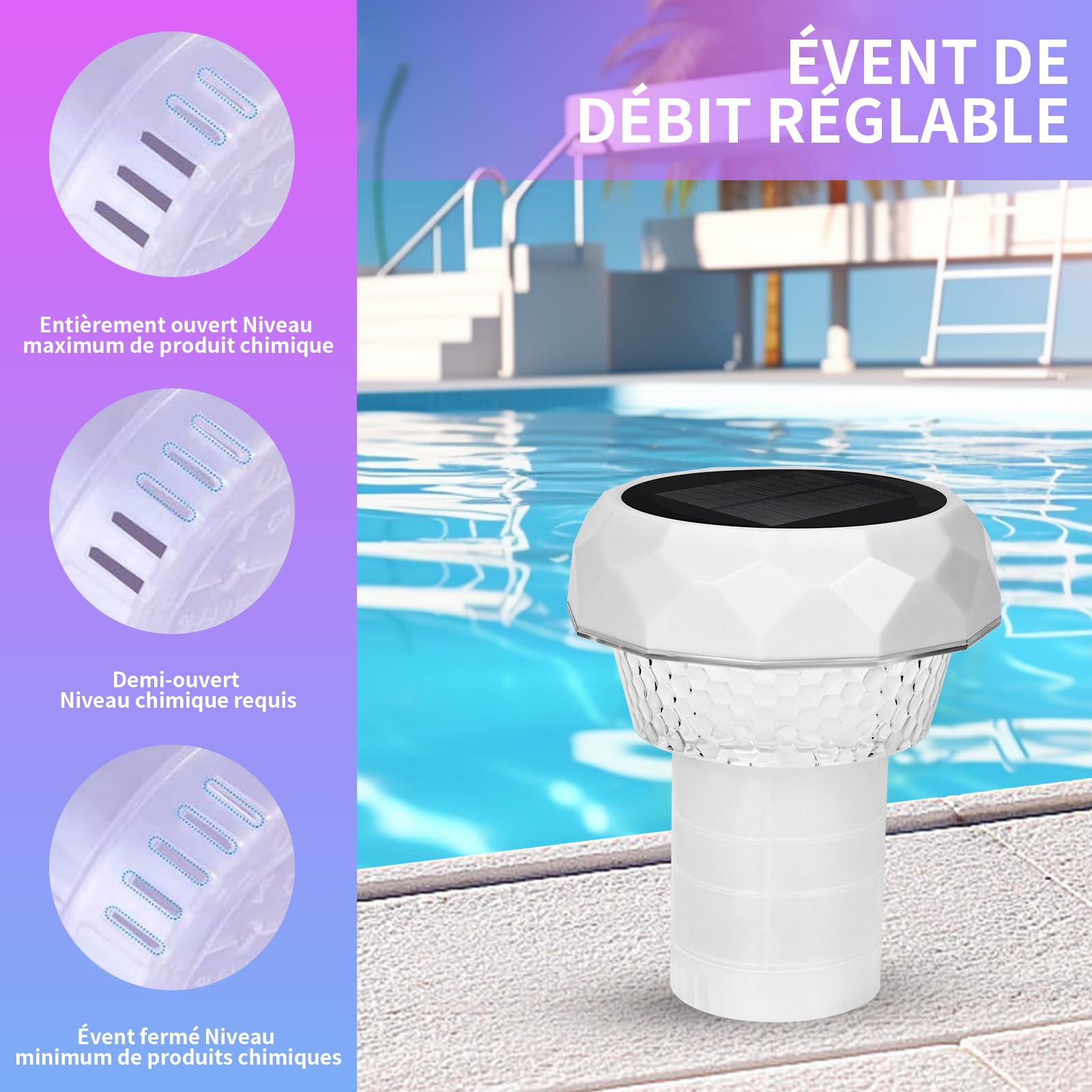 Lampe Solaire Piscine Flottante Diffuseur Chlore Piscine avec Lumière Solaire LED Distributeur de Chlore Flottant avec télécommande Libération Réglable & Ouverture Facile Doseur Flotteur Solaire