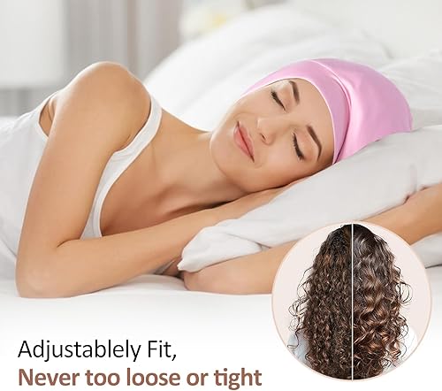 Miniatura 3 de Gorro de satén con forro de seda, cubierta ajustable para el cabello para mujeres y hombres, gorro de noche para el cuidado de pacientes