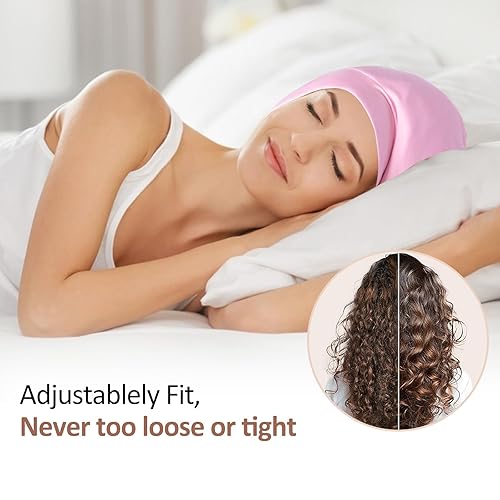 Miniatura 3 de Gorro de Satén con Forro de Seda para Dormir - Cubierta Ajustable para el Cabello, Gorro para Cabello Encrespado, Gorro de Noche Holgado, Protección