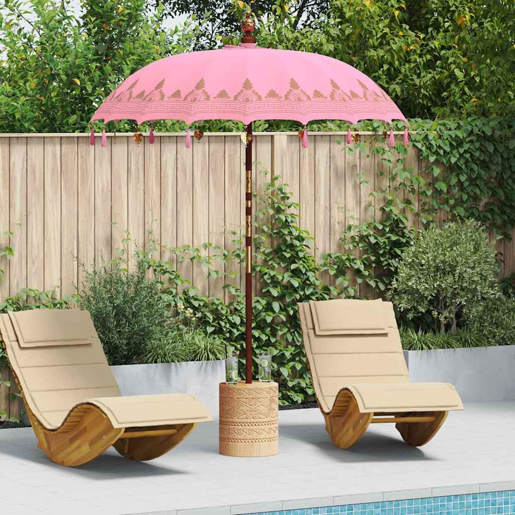 vidaXL Baliński Parasol z Bazą Różowy 185 x 185 x 260 cm, Bali Parasol, Okrągły Parasol Ogrodowy na Zewnątrz, Tropikalny Cień w Różu