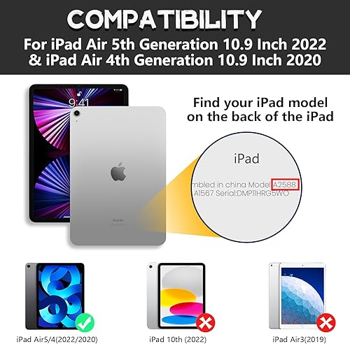 Miniatura 2 de SEYMAC Funda para iPad Air de 54 generación de 10.9 pulgadas, protección duradera y resistente con protector de pantalla, soporte giratorio