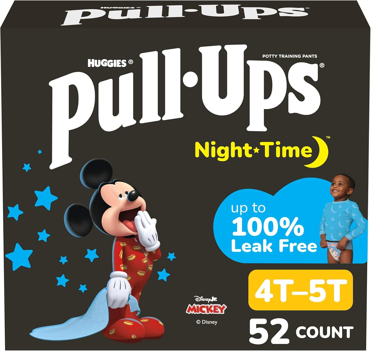Pull-Ups Boys' Night-Time Potty Training Pants, Size 4T-5T Overnight Training Underwear (38-50 lbs), 52 Ct 4T-5T 52