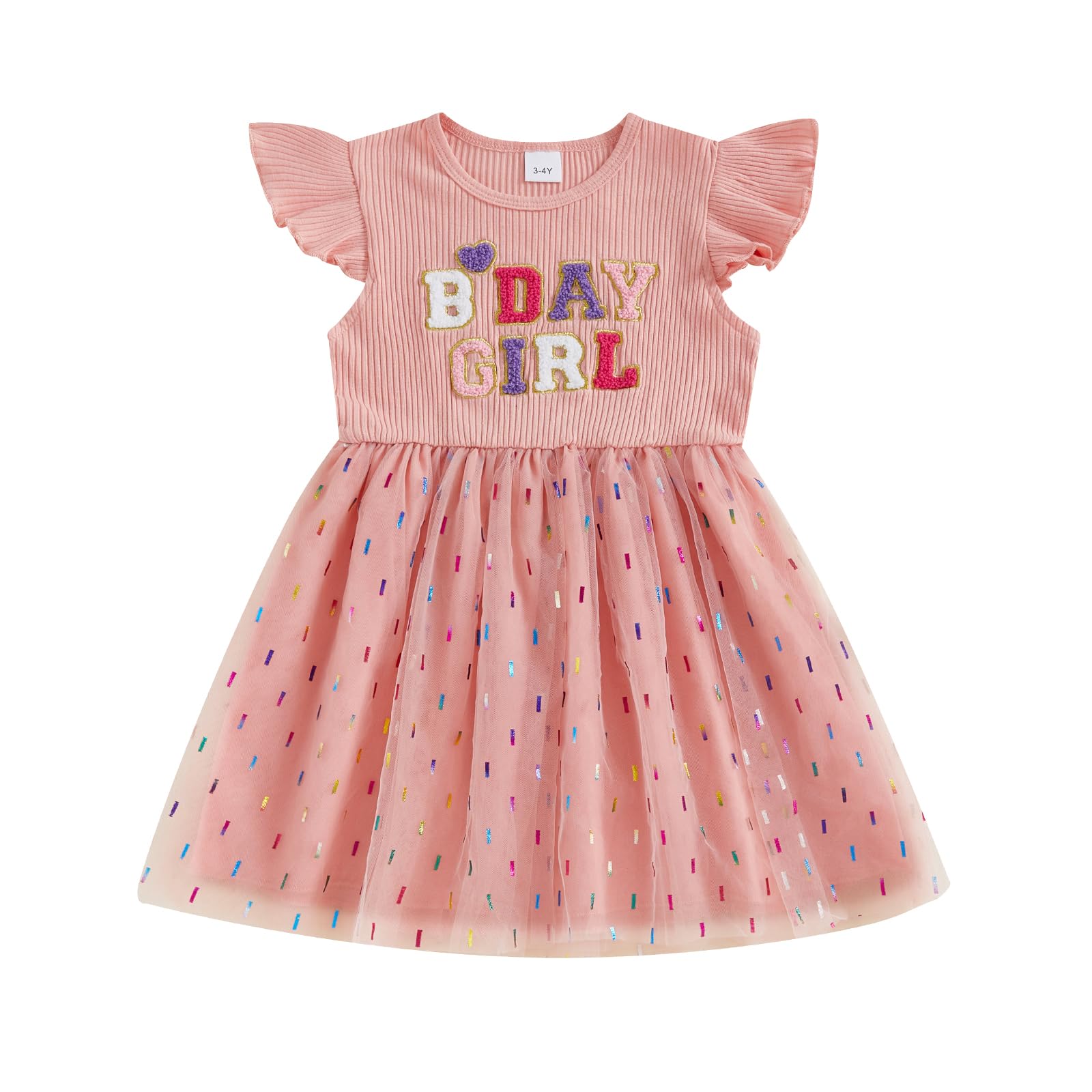 Toddler Baby Girl Birthday Outfit Birthday Girl Ruffle Short Sleeve Patchwork Tulle Dress Little Girl Summer Clothes (Sequin-Pink, 2-3 Years)