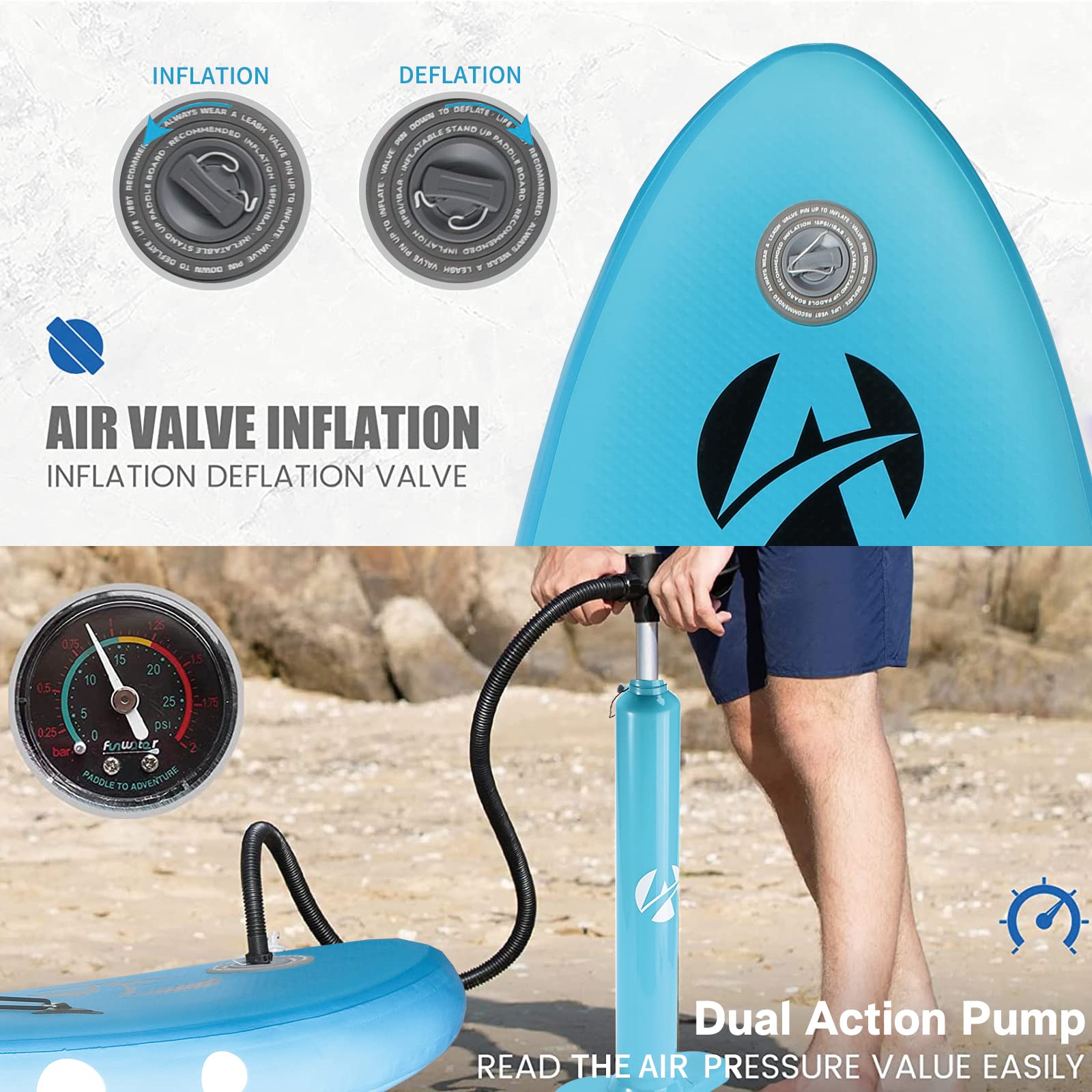 Deska do wiosłowania stojącego, Aufblasbares SUP Board Set Wassersport, maks. 150 kg, premium SUP Paddle Surfbrett z kompletnymi przyborami, deski dla dzieci i dorosłych