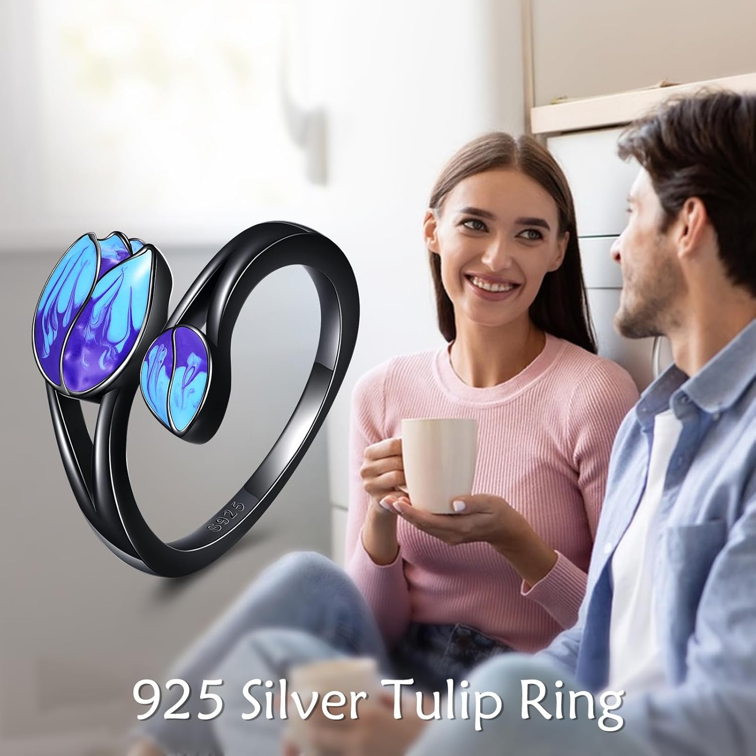 CRMAD Tulip Ring for Women Sterling Silver Purple Tulip Gifts for Friend - Image 7