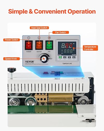 Miniatura 6 de Happybuy Sellador de banda continua FR-900, sellador automático de banda horizontal 110V, control de temperatura de la máquina de sellado continuo,