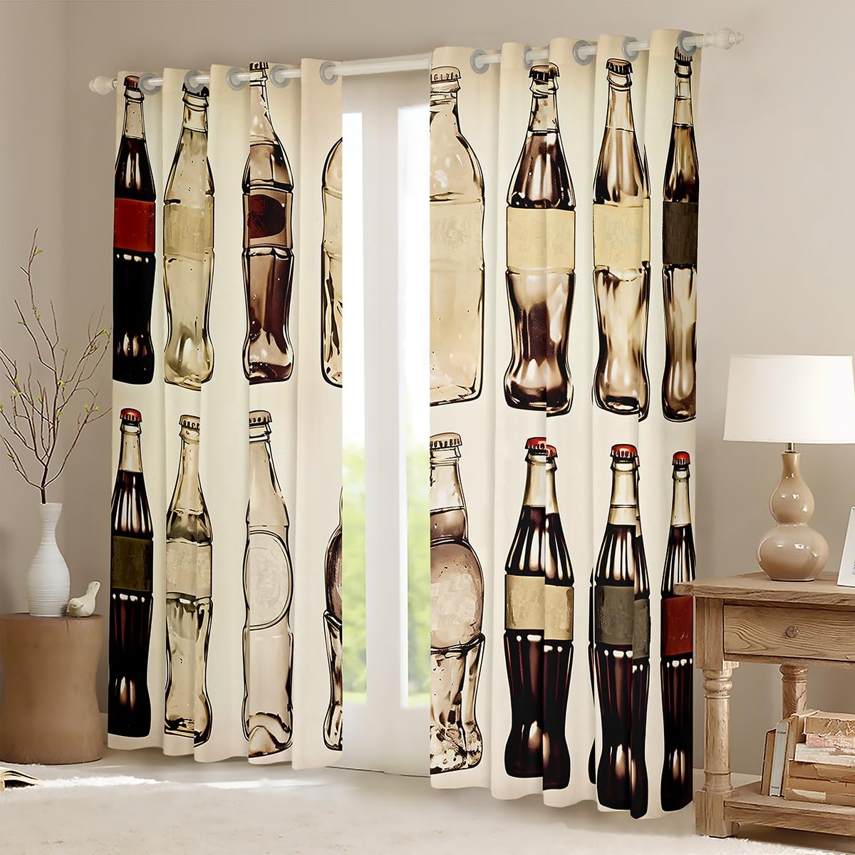 Feelyou Kids Vintage Cola 30%-50% Blackout Curtains Cola Drinks Window Curtains Cola Darkening Drapes for Bedroom for Kids Boys Girls Summer Living Room Window Treatments (2 Panels, 42 x 63 Inch)