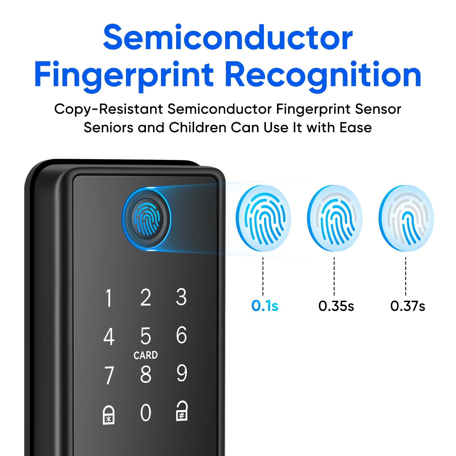 Serrure de Porte Intelligente d'empreintes Digitales, Sans Clé | Contrôle par App, Clavier Tactile, Compatible Apple Watch | Ouverture en 1 Touche | Pour Porte d'Entrée (Noir)
