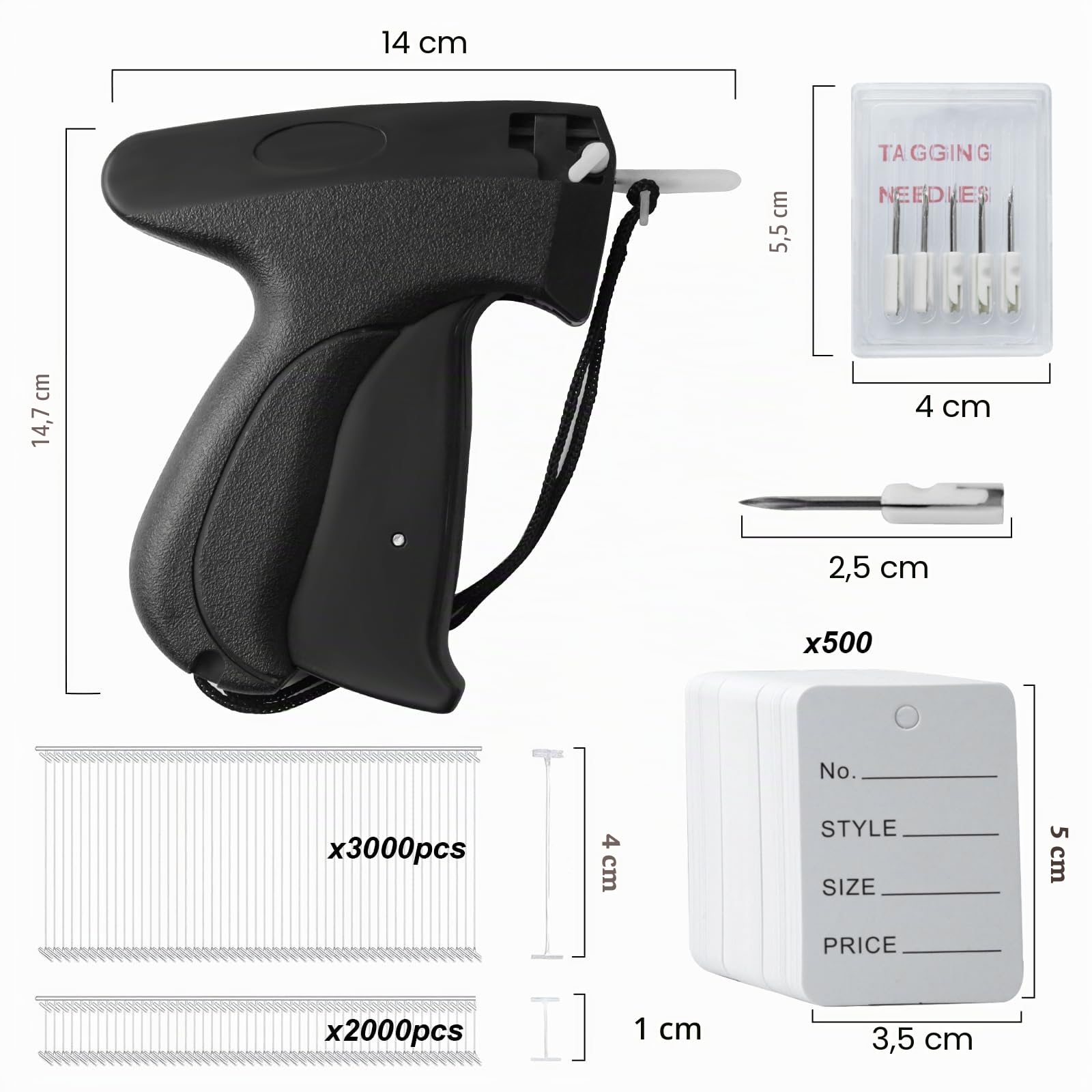 Etiqueteuse, Pistolet Etiquette Textile, Etiqueteuse Prix 5000 Fils Paddle (Blanc,1cm/4cm) + 5 Aiguilles de Rechange + 500 Étiquette de Prix pour Etiquettes de Marque de Vêtement