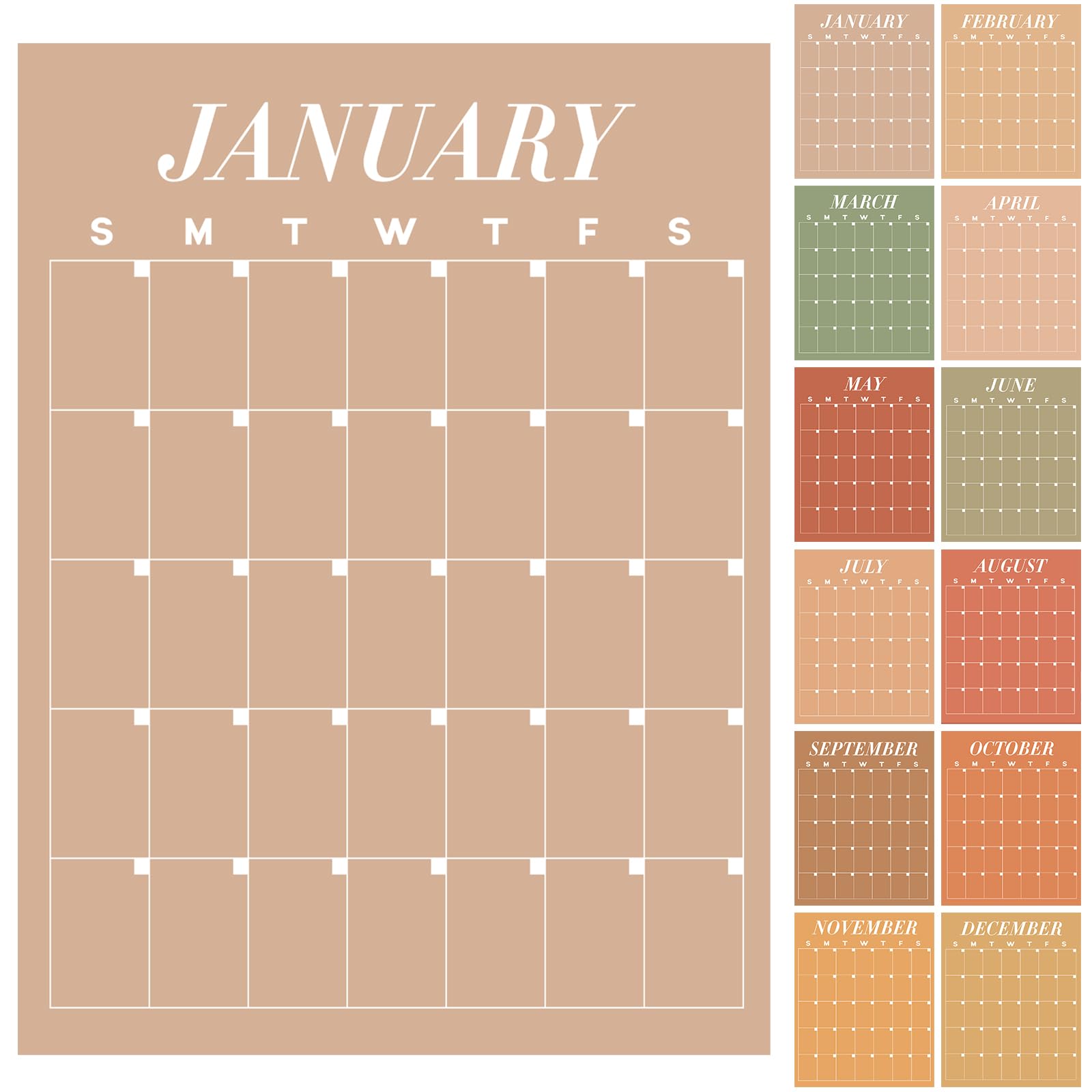 2025-2026 Undated Large Wall Calendar Dry Ease 12 Month Reusable Calendar Blank Planner Yearly Planning New Year Christmas Gift for Office Home Classroom(Harvest,16 ‘’x 20‘’) — image 1