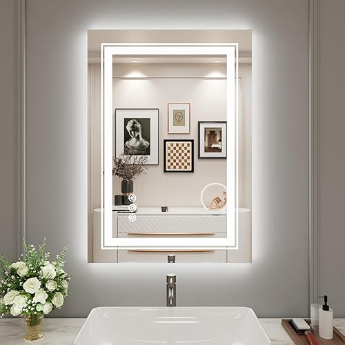 Miniatura 8 de Snowdool Espejo de baño LED de 32 x 32 pulgadas con luces, espejo antivaho con retroiluminación RGB, espejo de tocador de baño con luz inteligente