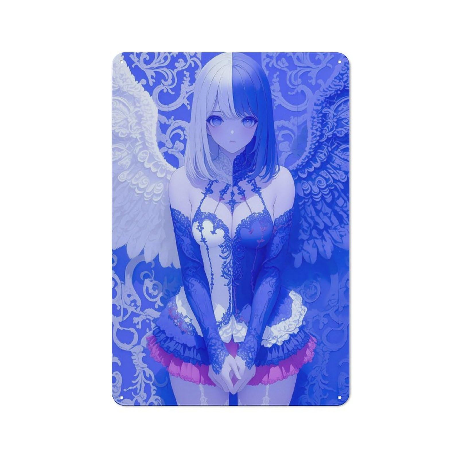 Angel & Demon Anime Girl Rustic Metal Sign 30x20cm for Workshop Wall, for Collectors of Rustic Metal Wall Decor