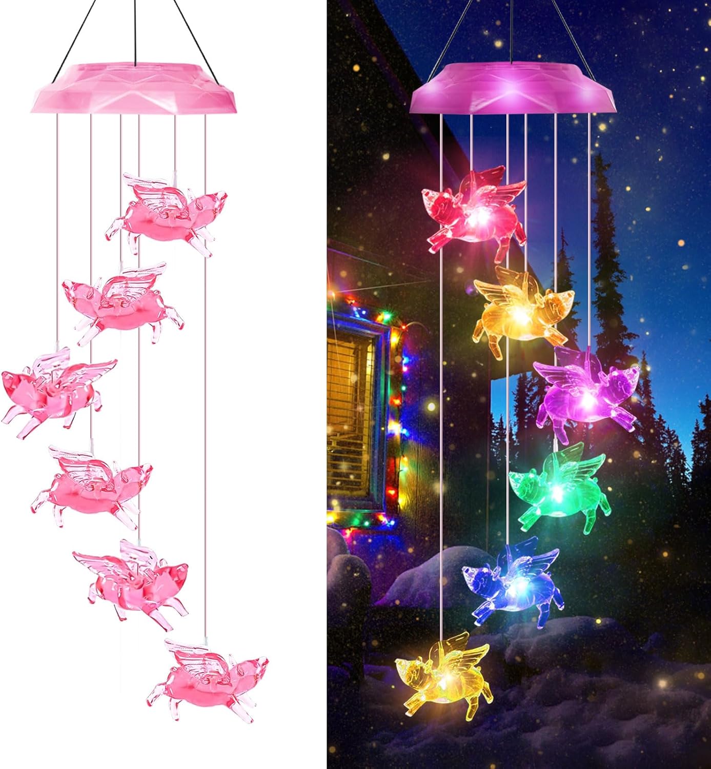 Solar Wind Chimes for Outside Pig Wind Chimes Pink,7