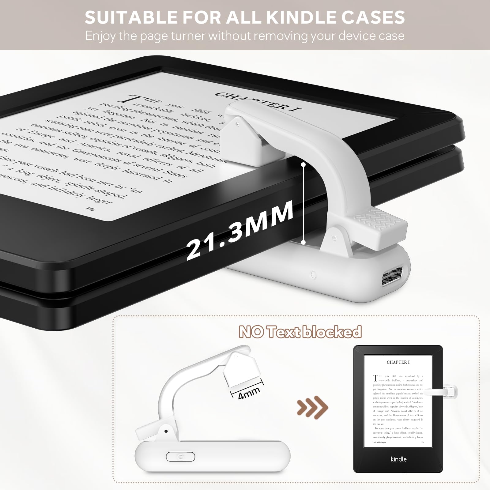 Anello per girare pagine con telecomando per Kindle Paperwhite, Oasis, Scribe, Kobo, eReader, telecomando per fotocamera, progettato per cover spessa, clicker per iPad e tablet, lettura romanzi