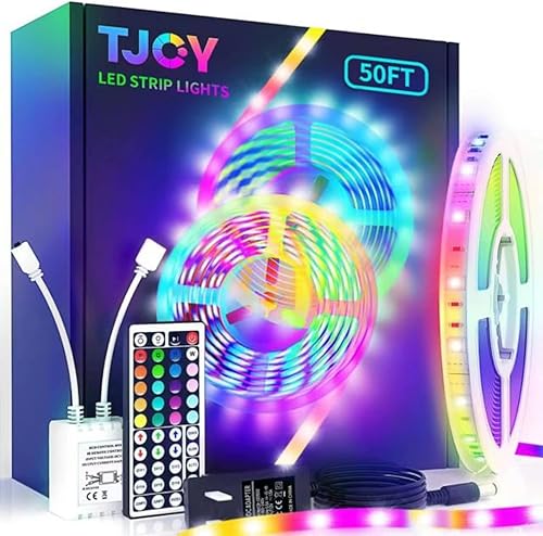 Miniatura 6 de TJOY Tira de luces LED de 200 pies (2 rollos de 100 pies), luces LED RGB que cambian de color para dormitorio, tiras de luz LED largas con control