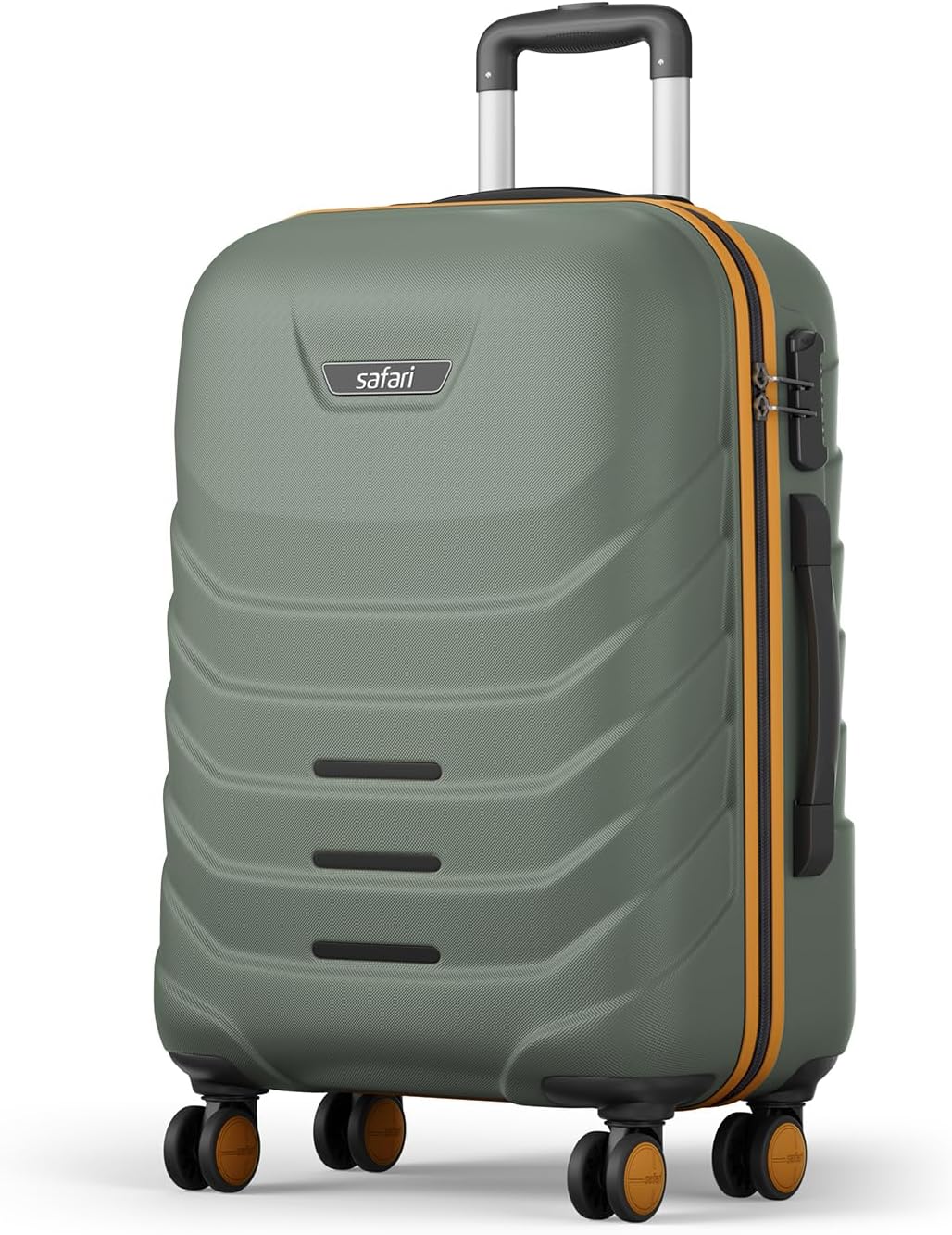 Safari Crescent 8 Wheels Trolley Bag Hard Case Polycarbonate 360 Degree Wheeling System Luggage Suitcase for Travel, Thyme Green, Large (76cm), Luggage