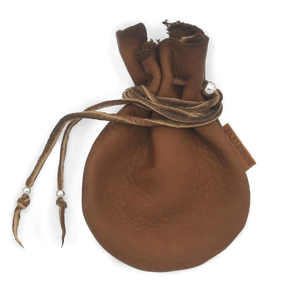 鹿革巾着ポーチ　レザーリング追加 鹿革巾着ポーチ レザーリング追加