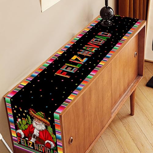 Miniatura 5 de Nepnuser Camino de mesa de Navidad mexicano Feliz Navidad, decoración de cactus, Papá Noel, fiesta de invierno, suministros para el hogar, cocina,