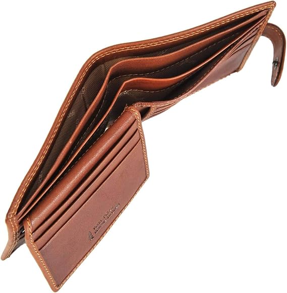 Gianni Conti Men's Leather Wallet with RFID Protection – Bifold Design with 3 Note Compartments, 9 Card Slots, ID Window – Secure Press-Stud Closure – Gift Boxed – Made in Italy - 917075