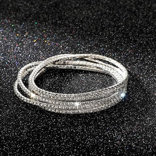 Datoa 10Pcs Sparkling Rhinestone Stretch Tennis Bracelets Set Fashion Stackable Crystal Elastic Bracelet Shining Wedding Party Jewelry-Silver thumb #1