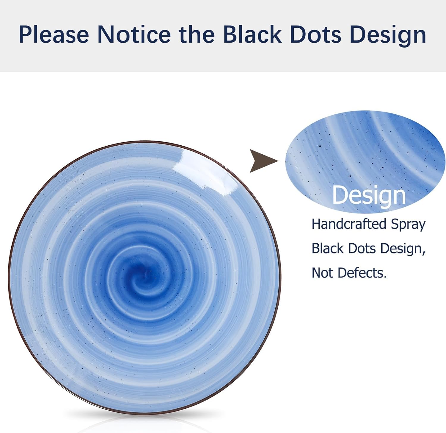 Selamica Ceramic 16-Pieces Dinnerware Set, Ceramic Dishes Set for 4, Kitchen Plates and Bowls Sets, Dinner Plates Set, Spray Black Dots, Gradient Blue - Image 7