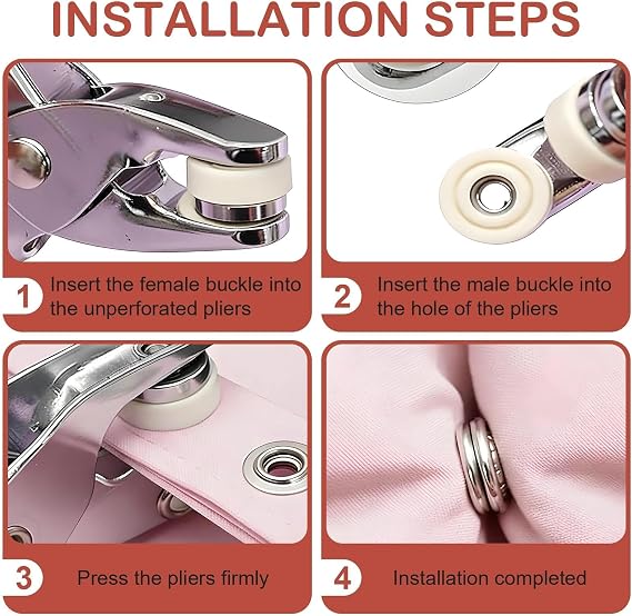 100 Sets Solid Color Snap Fasteners Kit with Metal Pliers and Storage Box, 9.5mm Press Studs Poppers No Sew Buttons for DIY Crafts Clothing Bags Repair