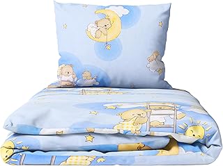 2 Piece Baby Children Quilt Duvet & Pillow Set 80x70 cm to fit Crib or Pram (Ladders Blue)