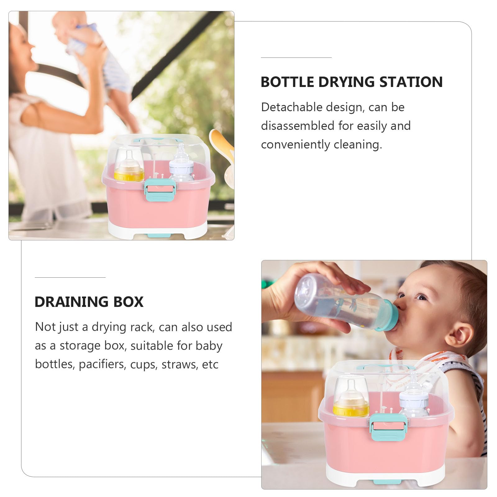 Égouttoir à Biberons pour Bébé Boîte de Drainage Grosse Capacité en PP Détachable pour Séchage et Rangement Anti-poussière Pratique à Usage Domestique