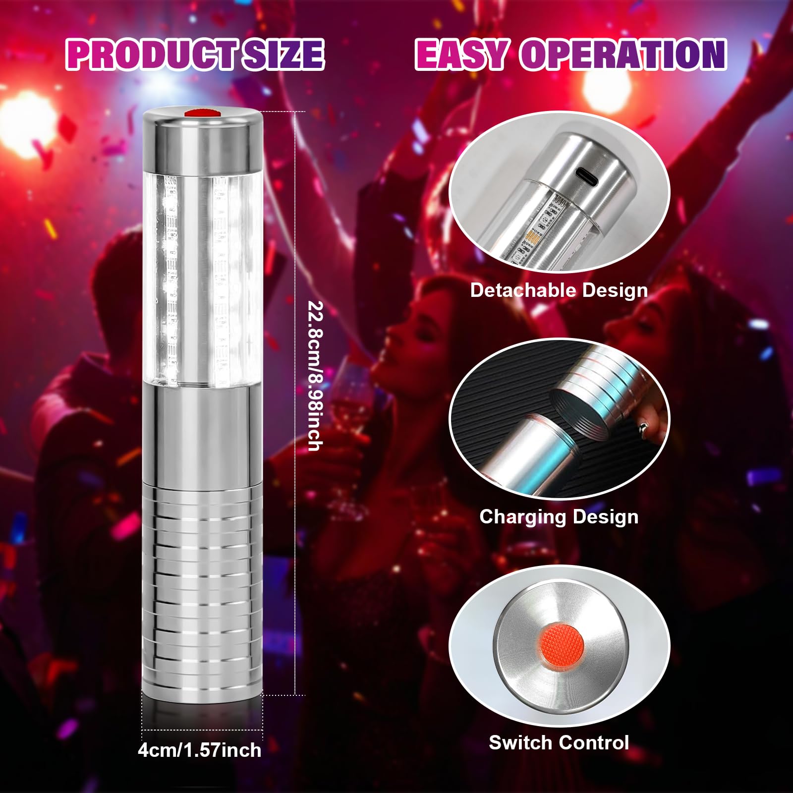 4 luces de servicio de botellas, bengalas recargables para botellas, luces reutilizables para niñas, bengalas de servicio de botellas de champán para bar, discoteca, concierto, cumpleaños, fiesta de