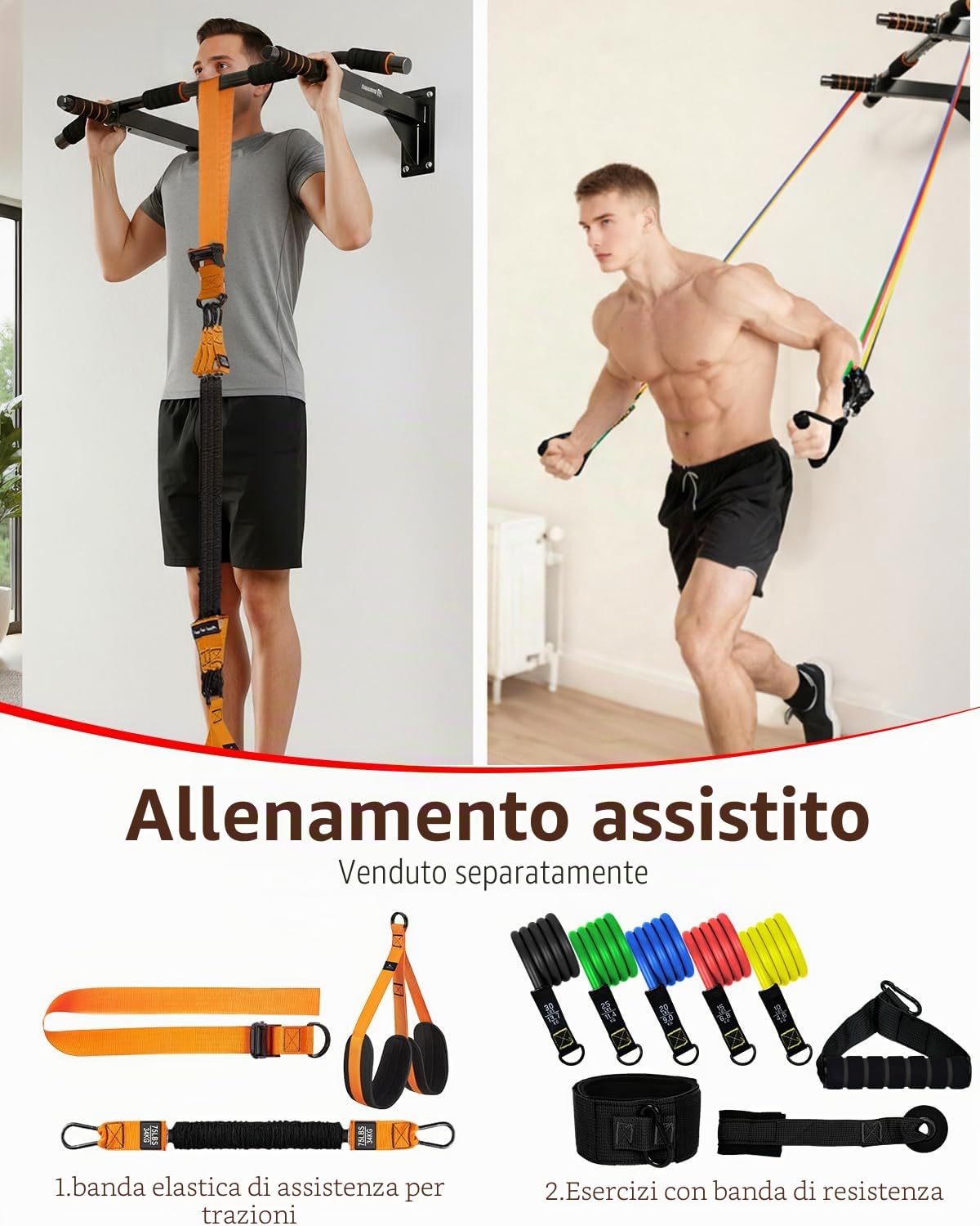 Abahub Barra per Trazioni a Muro 200kg, con Impugnature Multiple e Montaggio a Parete con Viti - Sbarra Pull Up Sicura e Stabile per Allenamento Intenso a Casa – Nero/Arancione