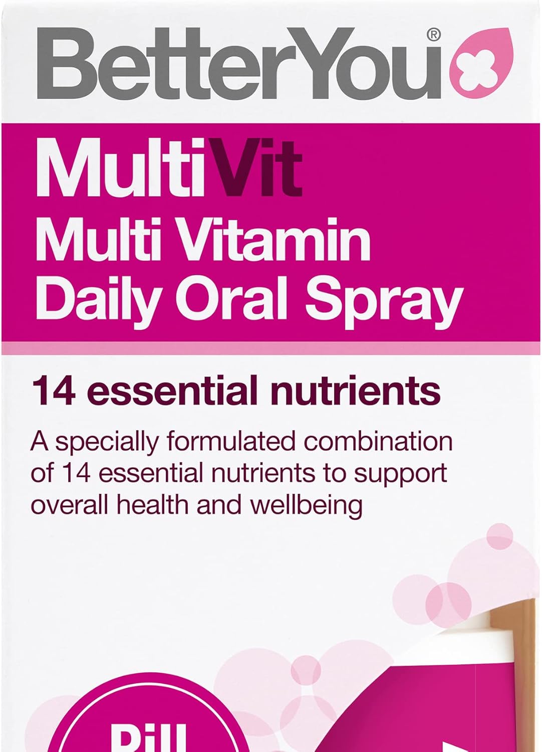 BetterYou MultiVit Daily Oral Spray, Pill-free Multi Vitamin Supplement, 14 Essential Nutrients to Support Health and Wellbeing , 1-month Supply, Natural Blackcurrent and Plum Flavour