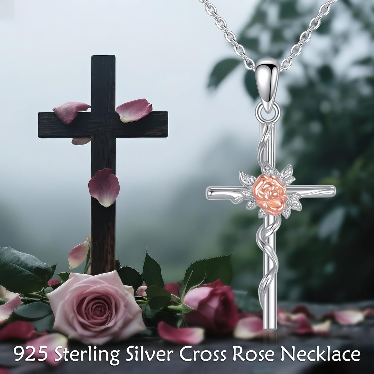 TIGER RIDER Cross Necklace 925 Sterling Silver Christian Crucifix Pendant Religious Jewelry Gifts for Women