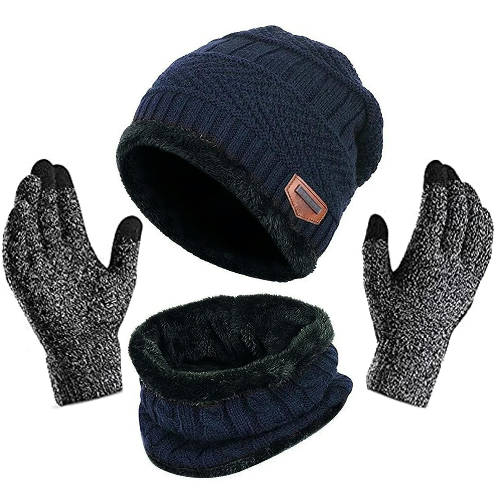 Schal Mütze Handschuh Set Winter Warmer Lässiger Beanie Hut Schal Handschuhe Für Frauen Männer Outdoor Sport Warmer Hut
