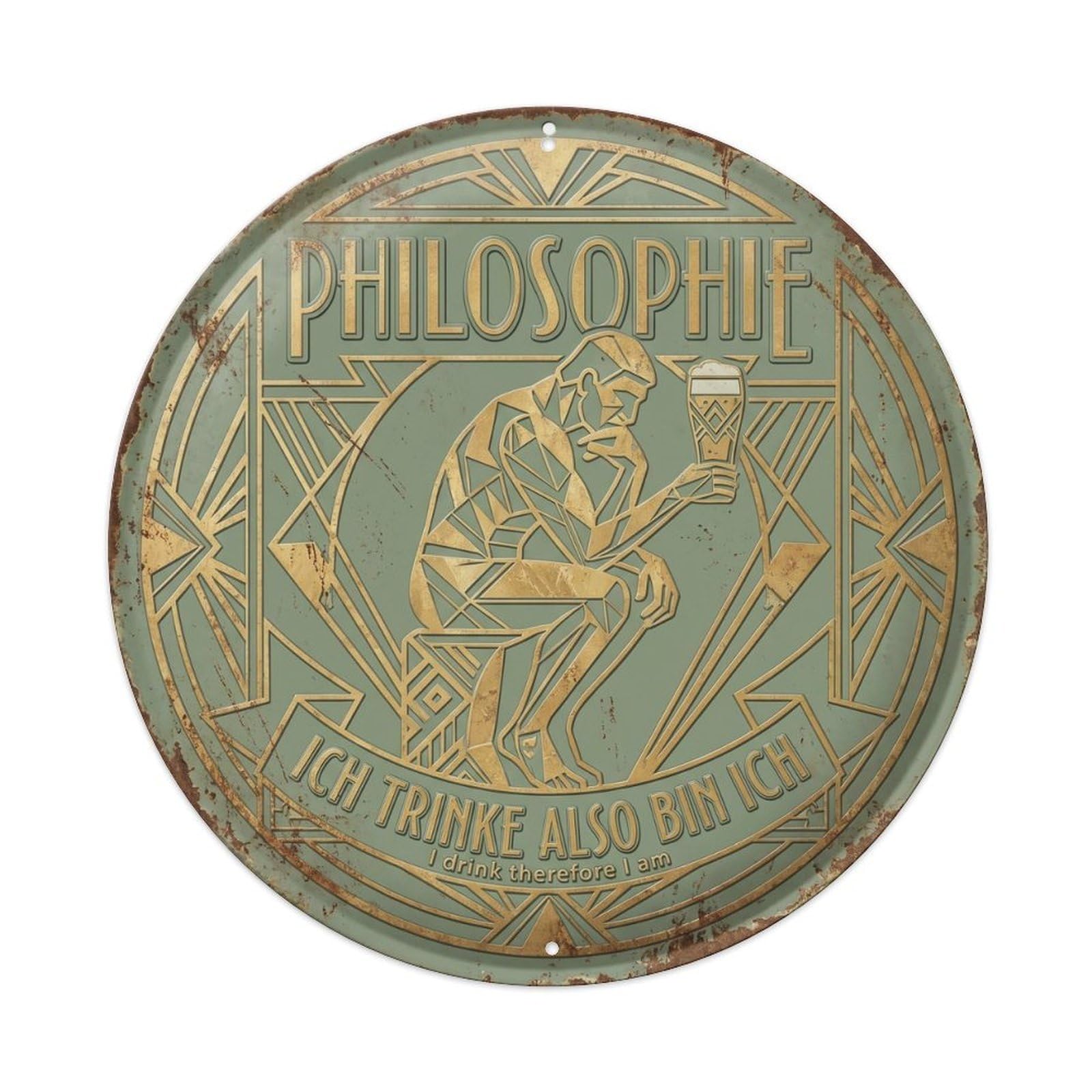Vintage Bar Style Philosophie Humorous Lounge Philosophy Metal Tin Sign Plaque Wall Decor for Cafe, Club, Garden Round Metal Poster 8x8Inch