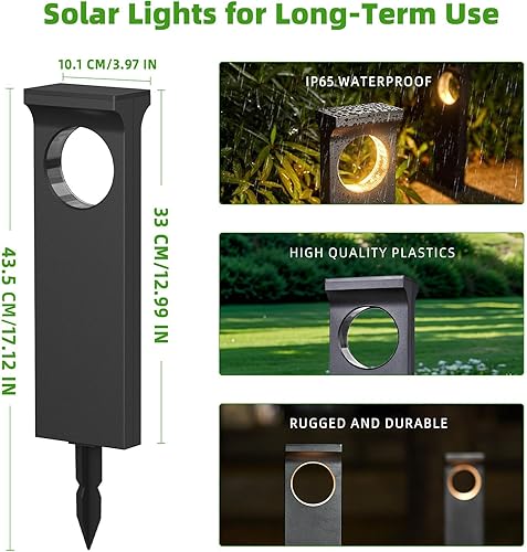 Miniatura 5 de Luces solares para caminos al aire libre paquete de 6 luces solares únicas impermeables para exteriores, patrón de luna brillante, luz de jardín de