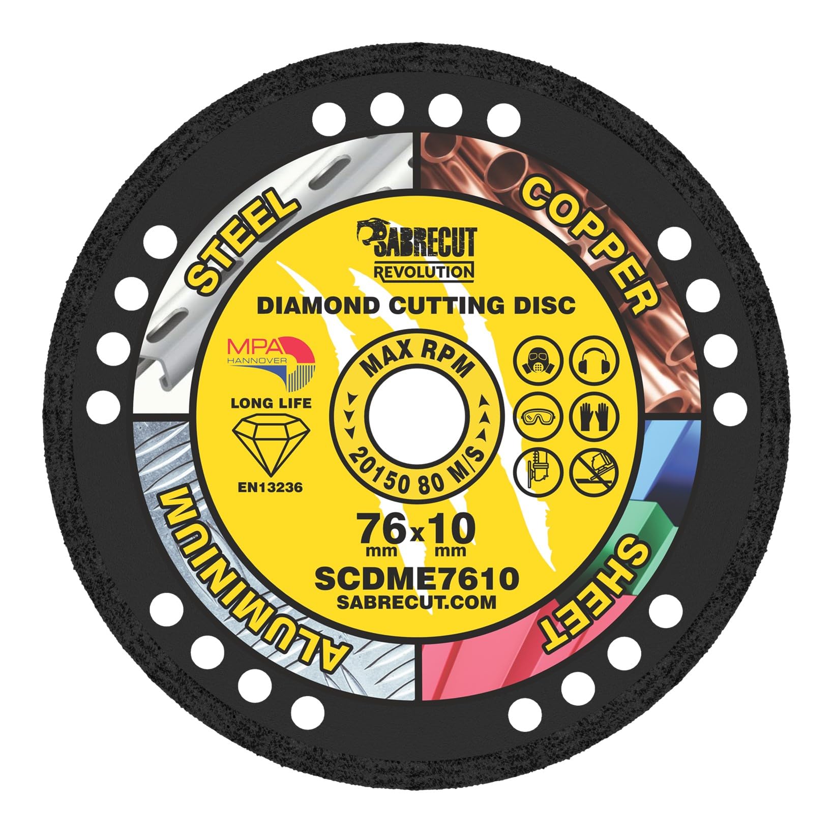 SabreCut 1pc SCDME7610 76mm x 10mm Vacuum Brazed Meta Cutting Diamond Disc