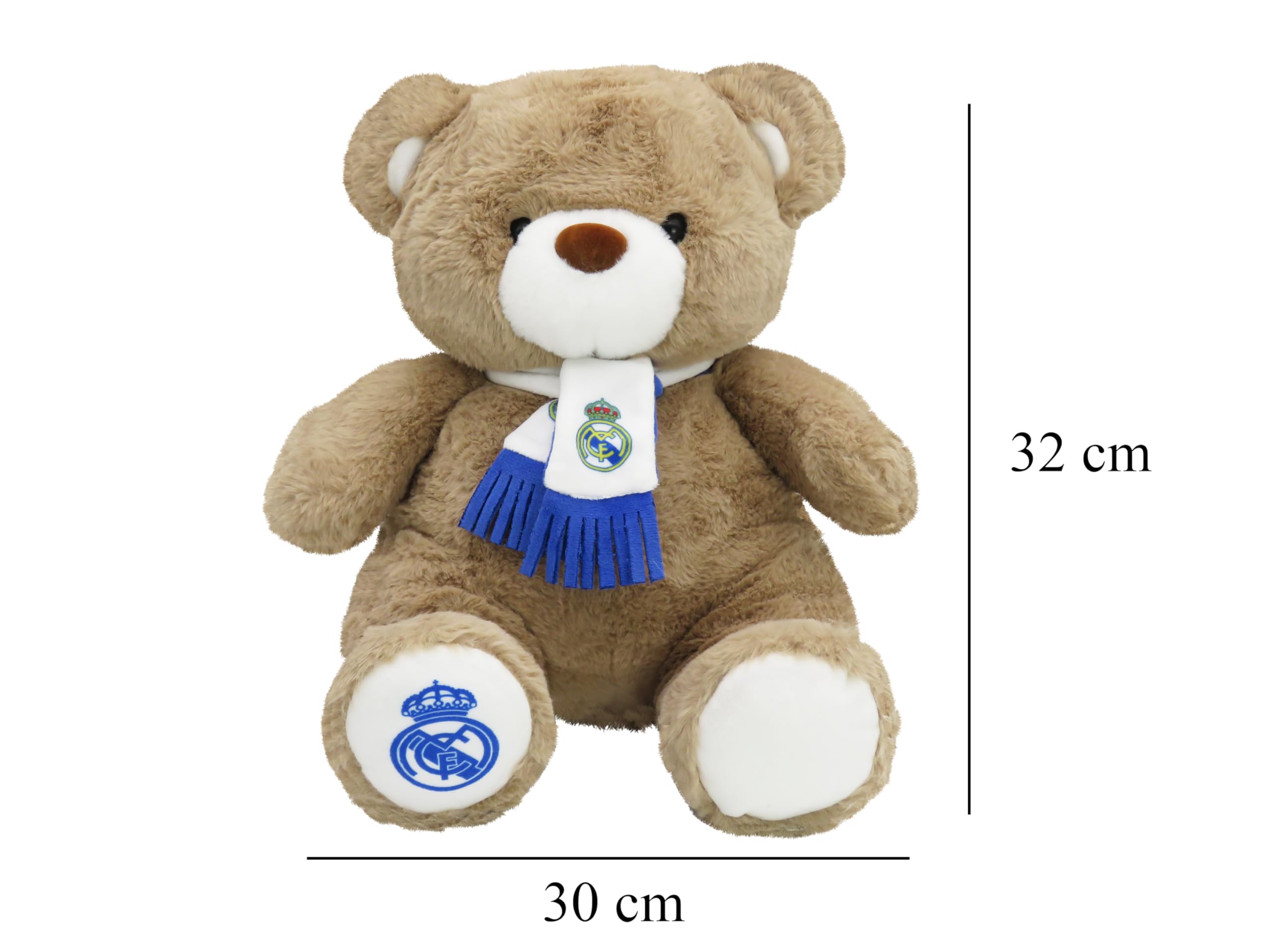 CYPBRANDS Real Madrid Teddybär mit Schal, 32 cm, Beige, weicher und kuscheliger Plüsch, Geschenk für Kinder und Fans, offizielles Produkt