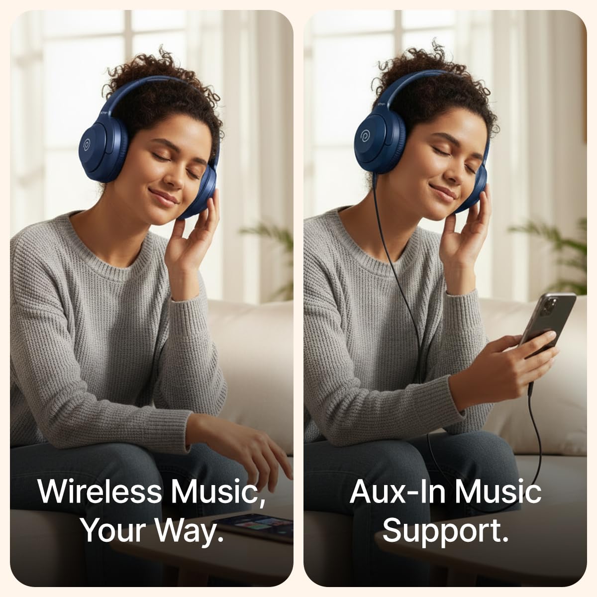 pTron Studio Classic with 75Hrs Playtime, Dual Device Pairing, Wireless Over Ear Headphones with HD Mic, Deep Bass, TruTalk AI-ENC Calls, Low-Latency Game & Music, BT5.4 & Type-C Charging (Navy) — Amazon image 7