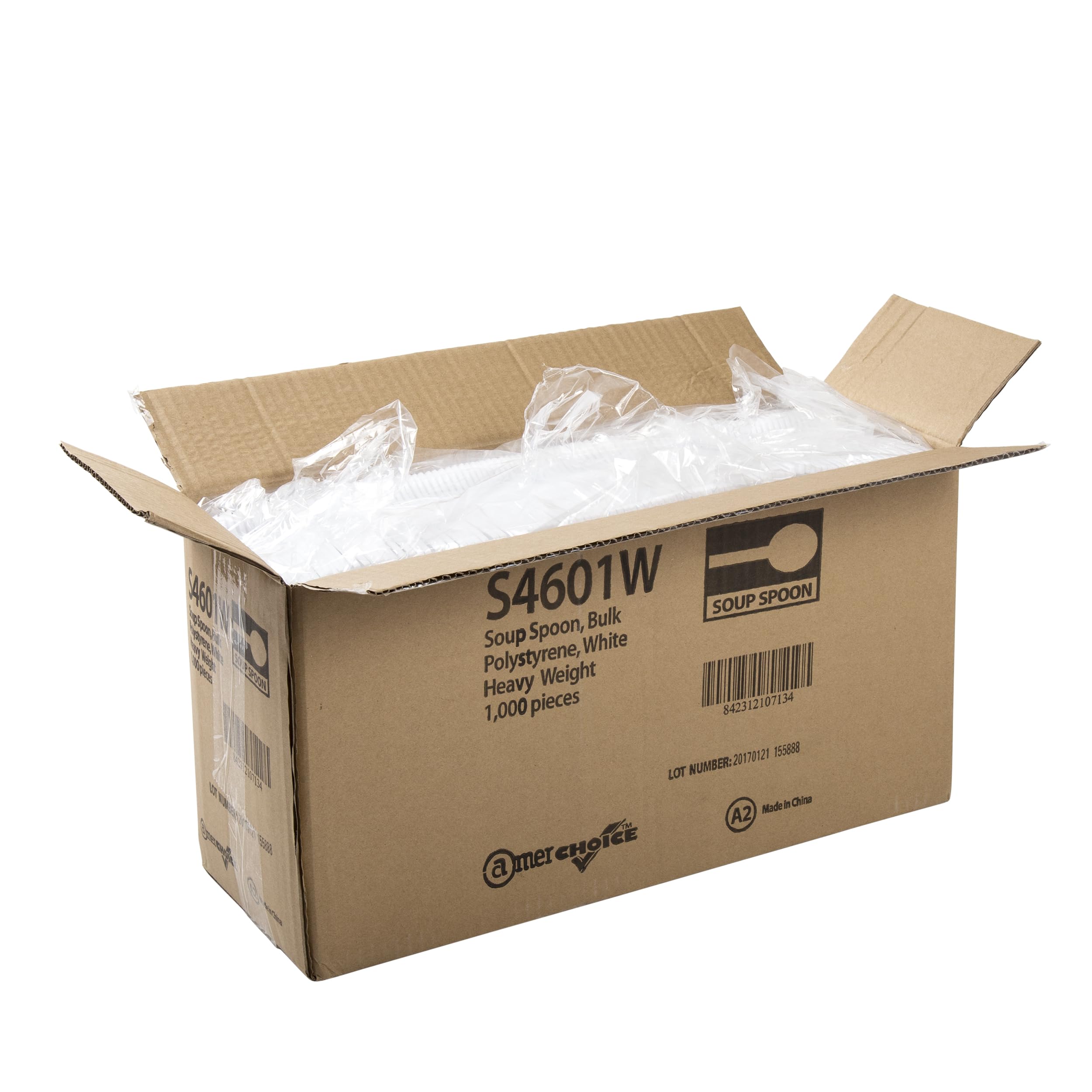 AmerCareRoyal Heavy Weight Unwrapped Disposable Polystyrene Soup Spoons for Restaurants and Catering – Paper, White, Pack of 1000, Model S4601W-C