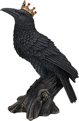 Miniatura 5 de Ebros Gift Royal Crowned Raven King posado en el tocón de árbol, 6.5 pulgadas de alto, cuervo gótico carroñero, cuervos, cuervos, pájaros, osario